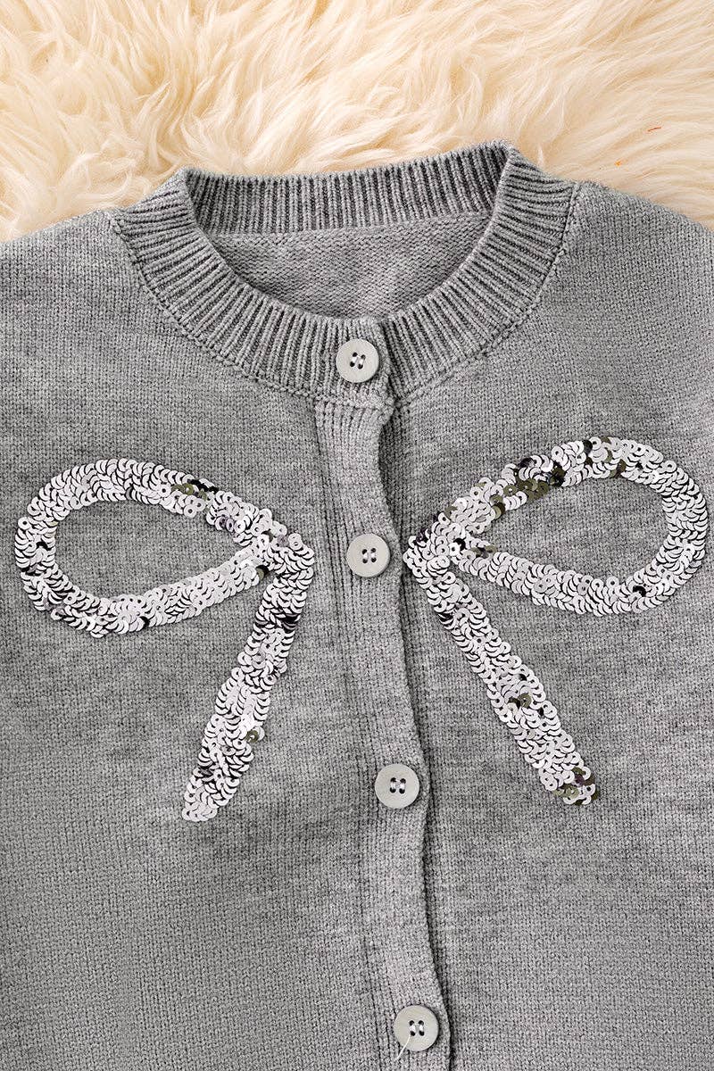 Gray Sequins Bow Cardigan