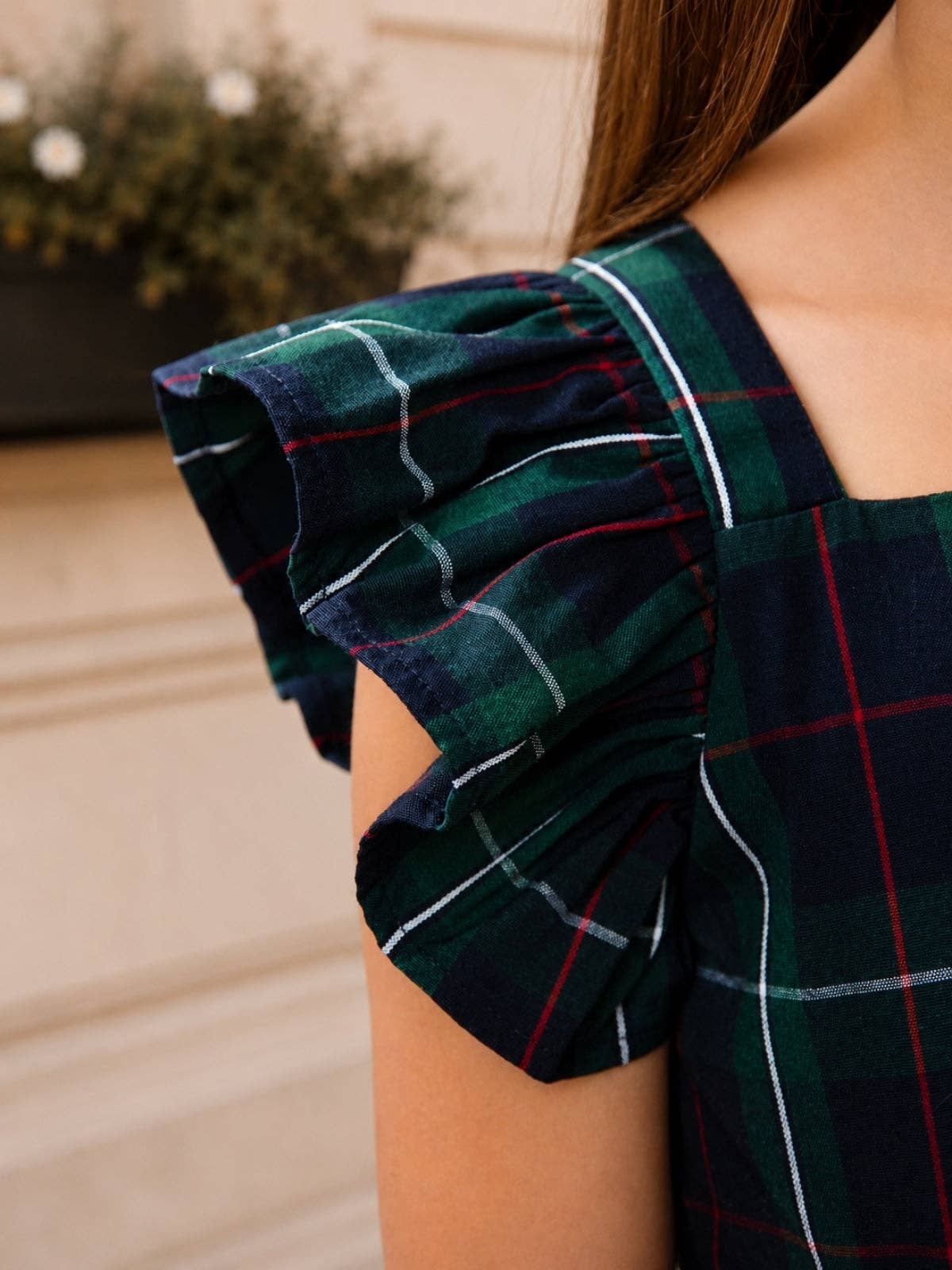 Tartan Twirl Navy Plaid Cotton Bow Ruffle Dress