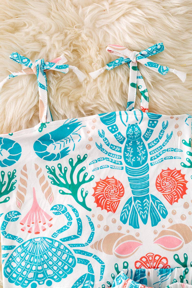 Aqua sweet sea printed girls 2 piece set