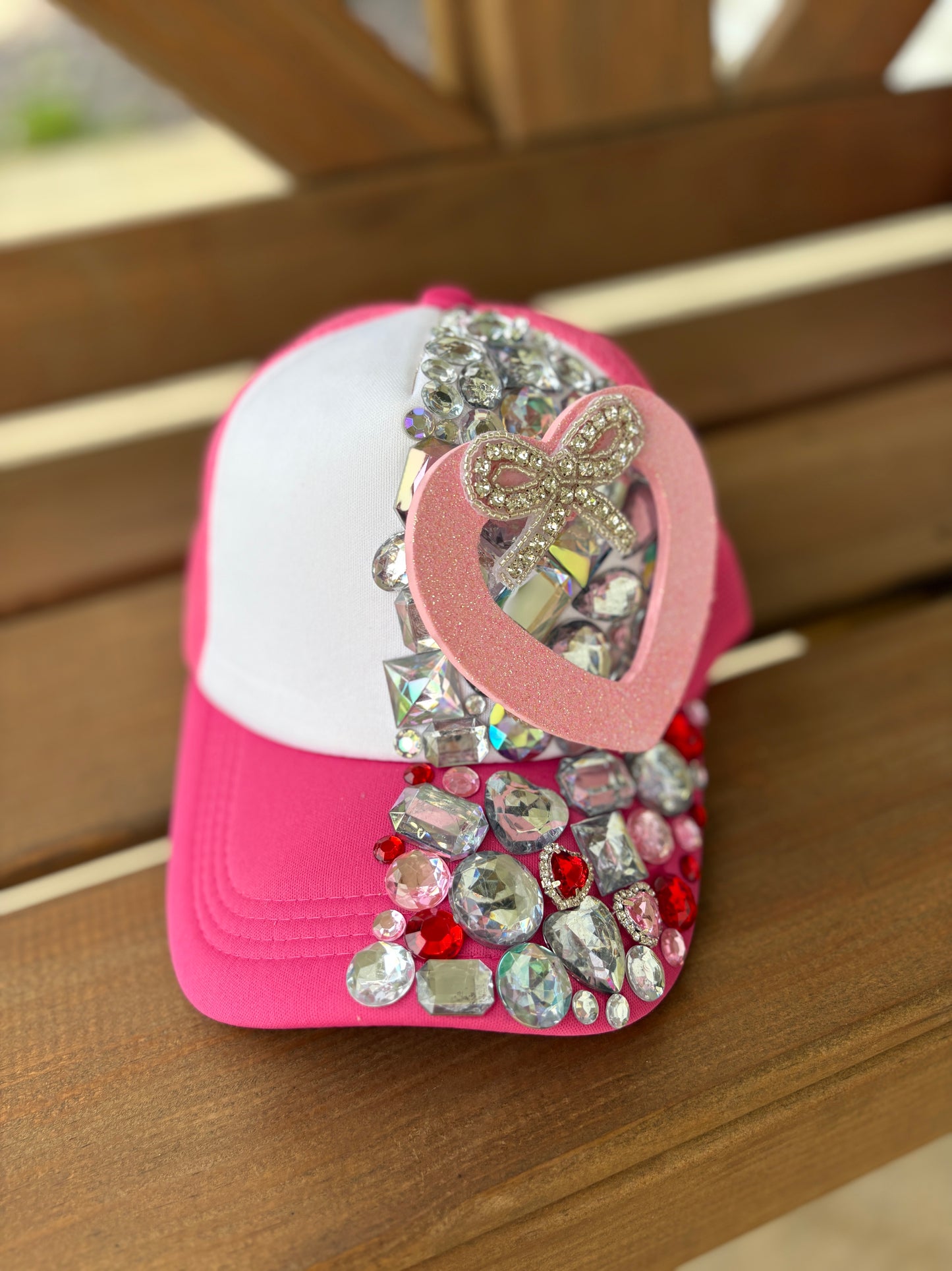 Heart & Bow Rhinestone Trucker Hat