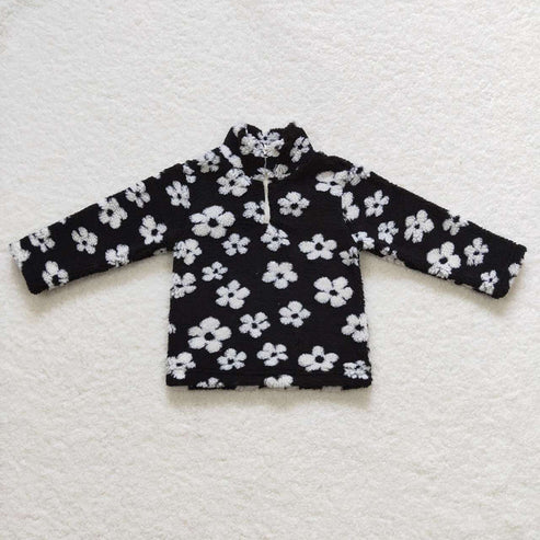 Black Floral Quarter Zip Sherpa