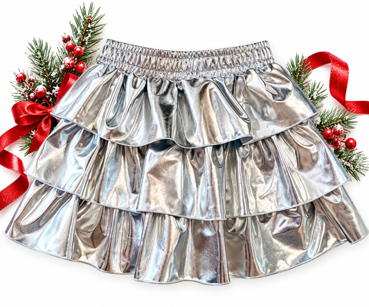 Silver Metallic Three Tiered Skirt