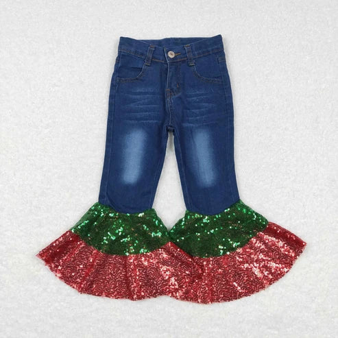 Christmas Sequin Bell Bottom Denim Jeans