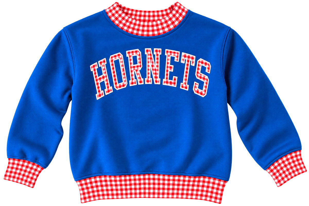 Blue Hornets Gingham Trim Crewneck