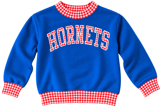 Blue Hornets Gingham Trim Crewneck