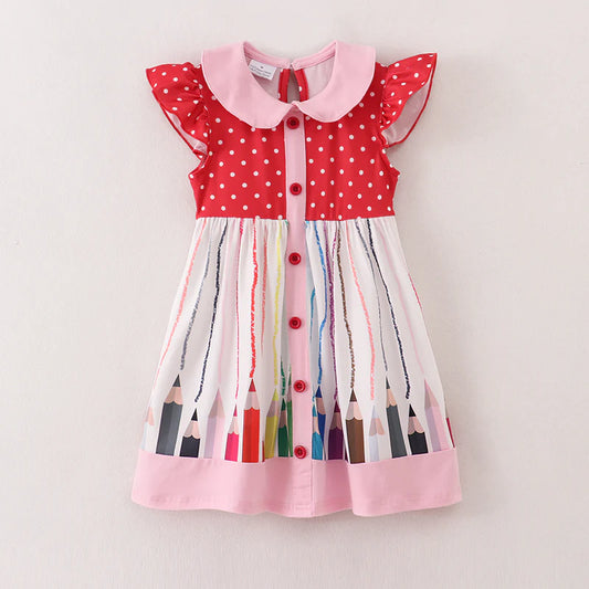 Red Polka Dot Color Pencil Girls Dress