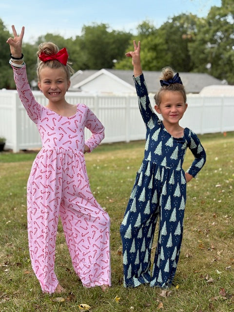 Candy Cane Lane Christmas Bamboo Girl's Leggy Romper - Pink