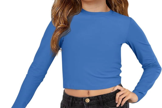 Blue Cropped Long Sleeve Tee
