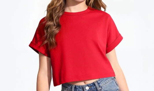 Red Cropped Short Sleeve Tee