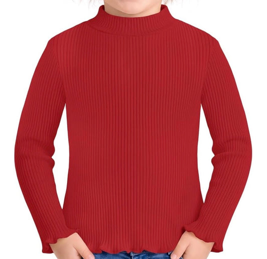 Red Ribbed Long Sleeve Cropped Tee