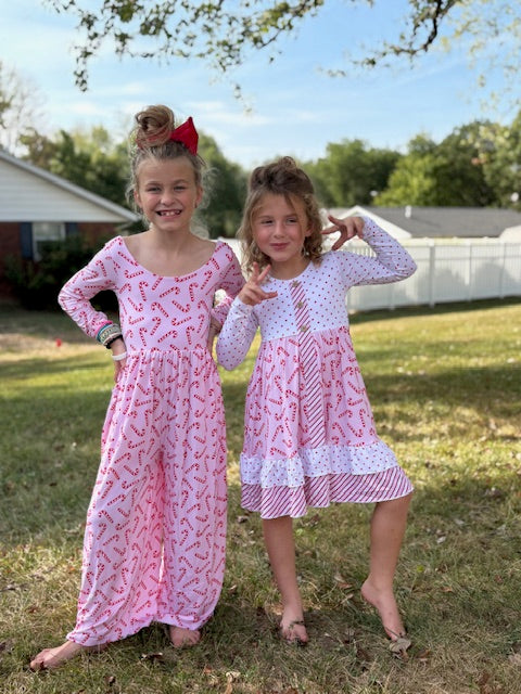 Candy Cane Lane Christmas Bamboo Long Sleeve Whimsy Dress - Pink