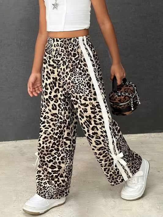 Leopard Print Track Pants With Bow