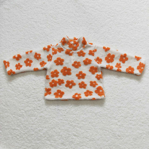 Orange Floral Quarter Zip Sherpa