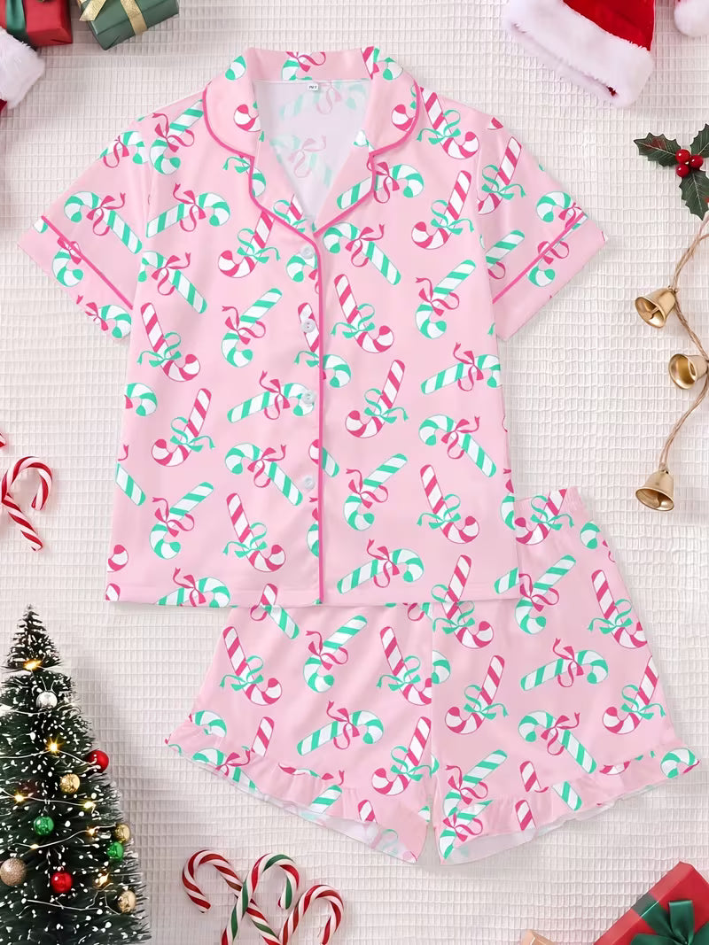 Pink Candy Cane Two Piece Pajama Set