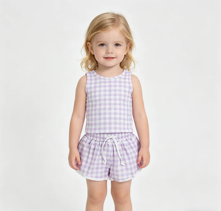Purple Two Piece Gingham Set