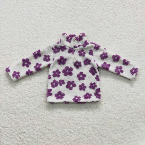 Purple Floral Quarter Zip Sherpa