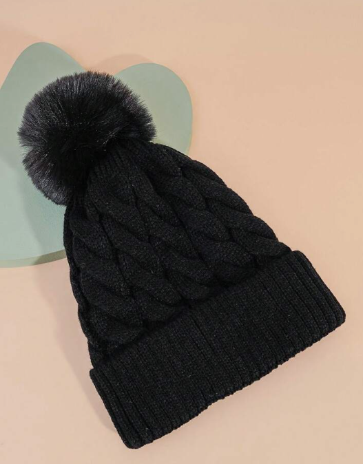 Black Cable Knit Beanie Hat