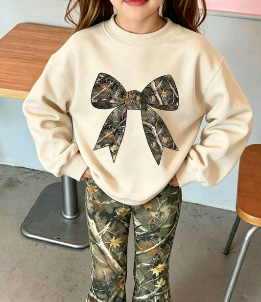 Two Piece Camo Bow Sweatshirt With Matching Pants