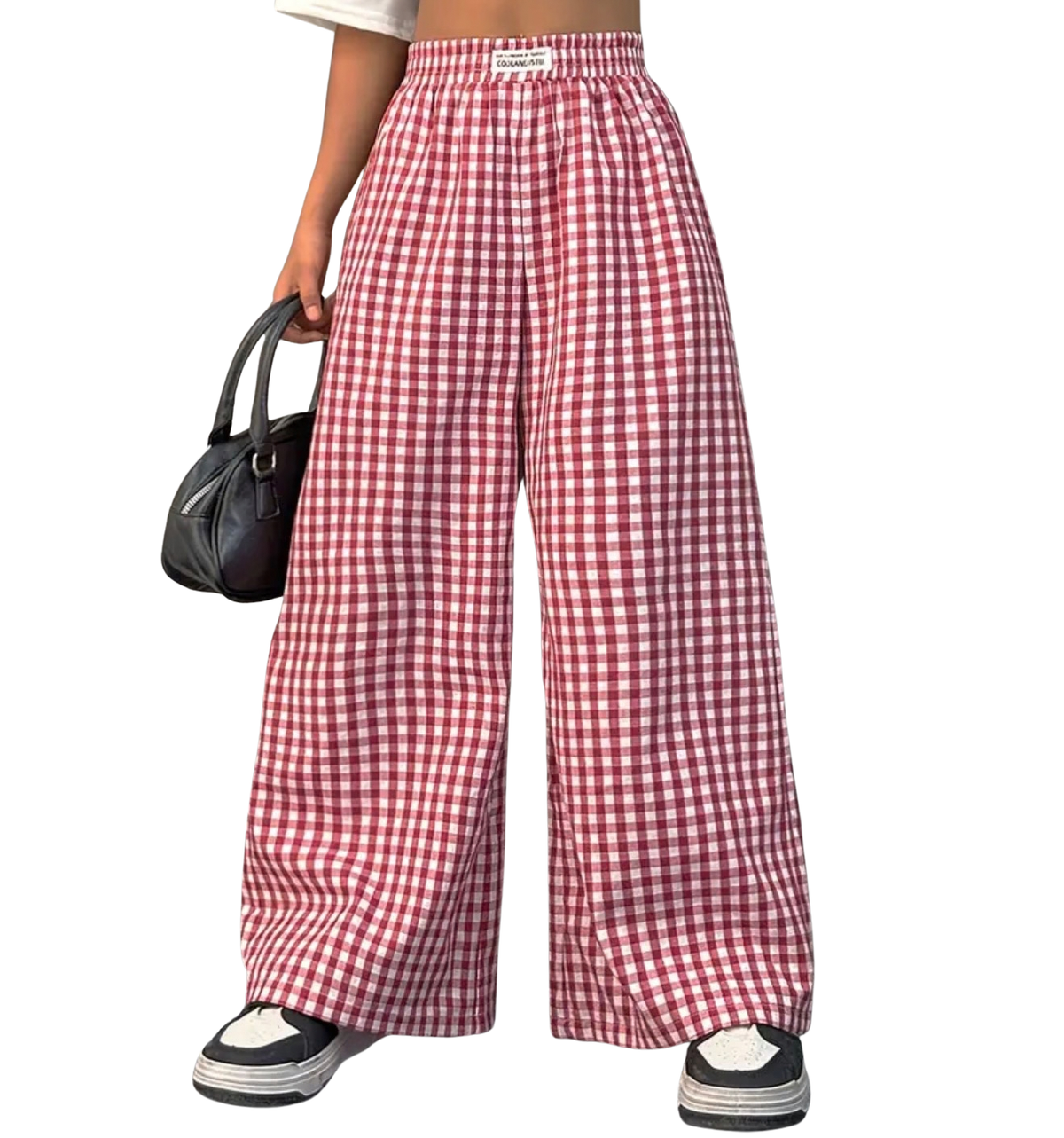 Red Plaid Wide Leg Athleisure Pants
