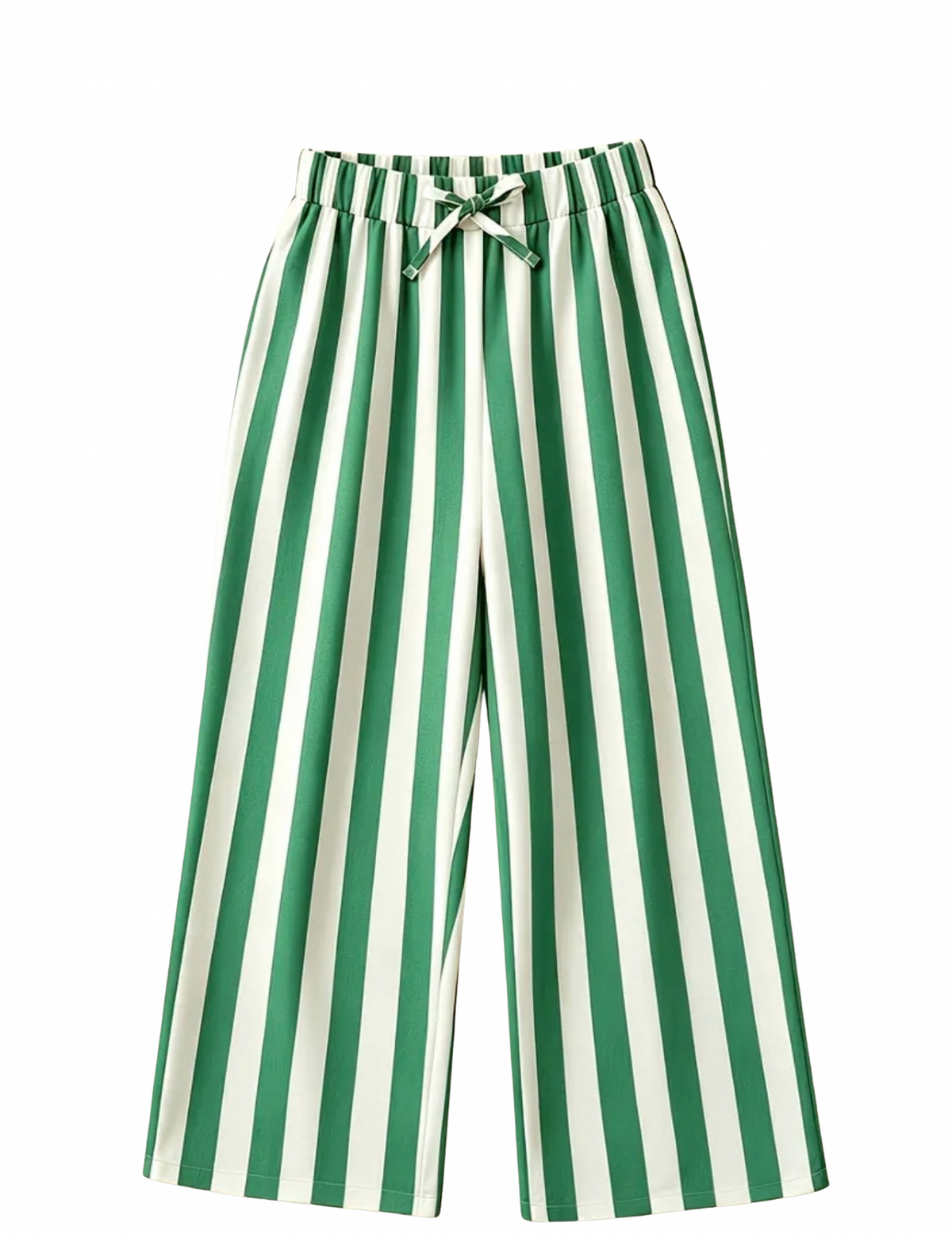 Green Striped Wide Leg Athleisure Pants