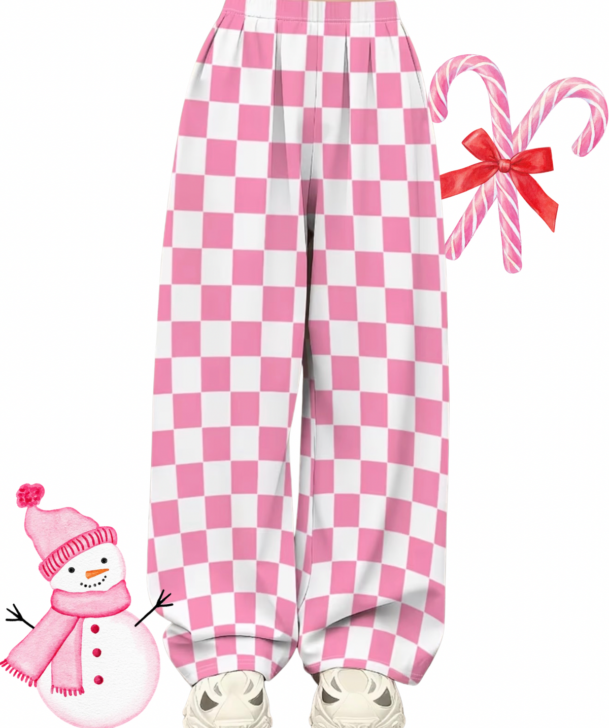 Pink Wide Leg Checkered Athleisure Pants