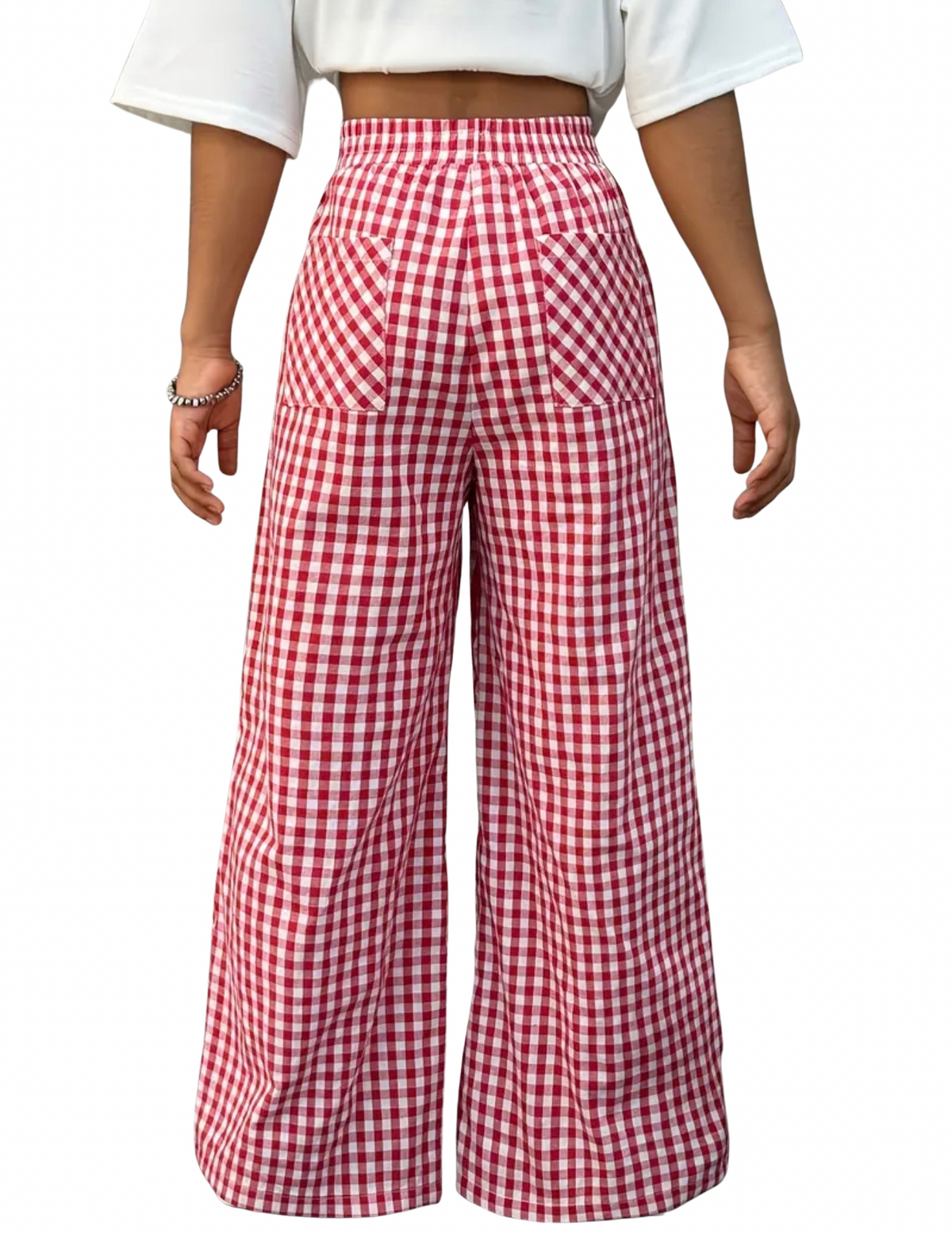 Red Plaid Wide Leg Athleisure Pants