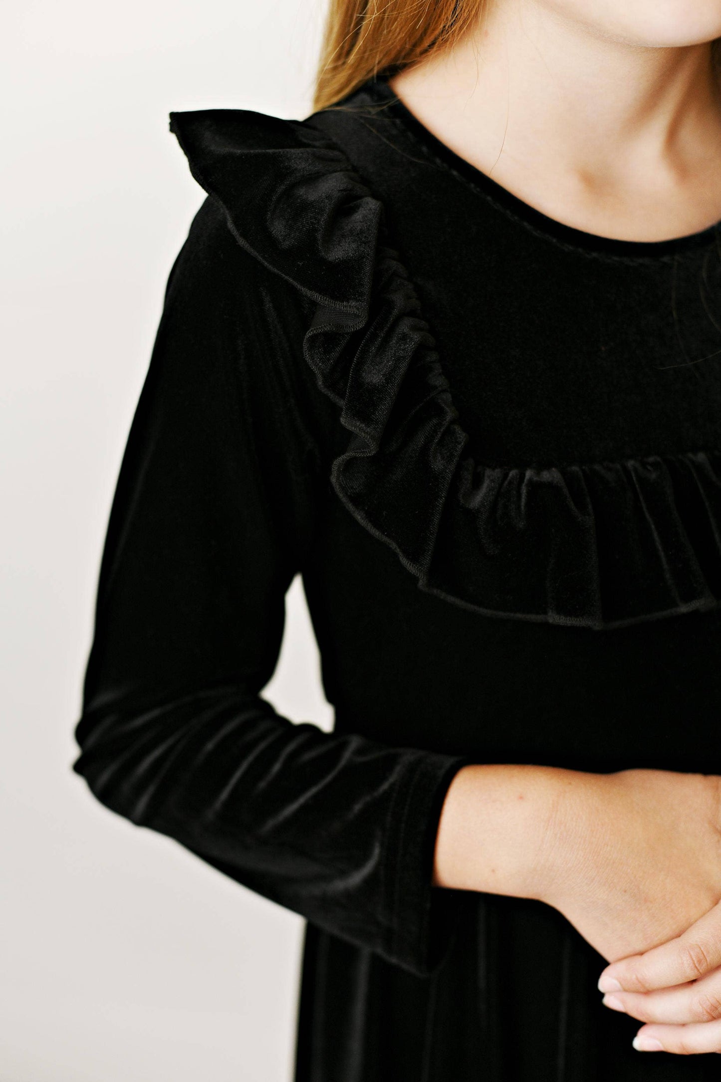 Black Velvet Ruffle Fancy Winter Christmas Party Dress