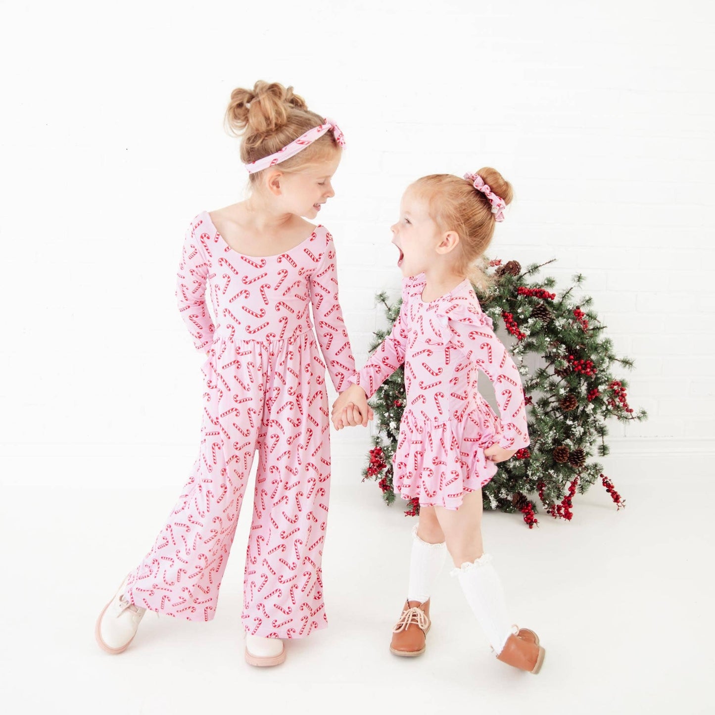 Candy Cane Lane Christmas Bamboo Girl's Leggy Romper - Pink