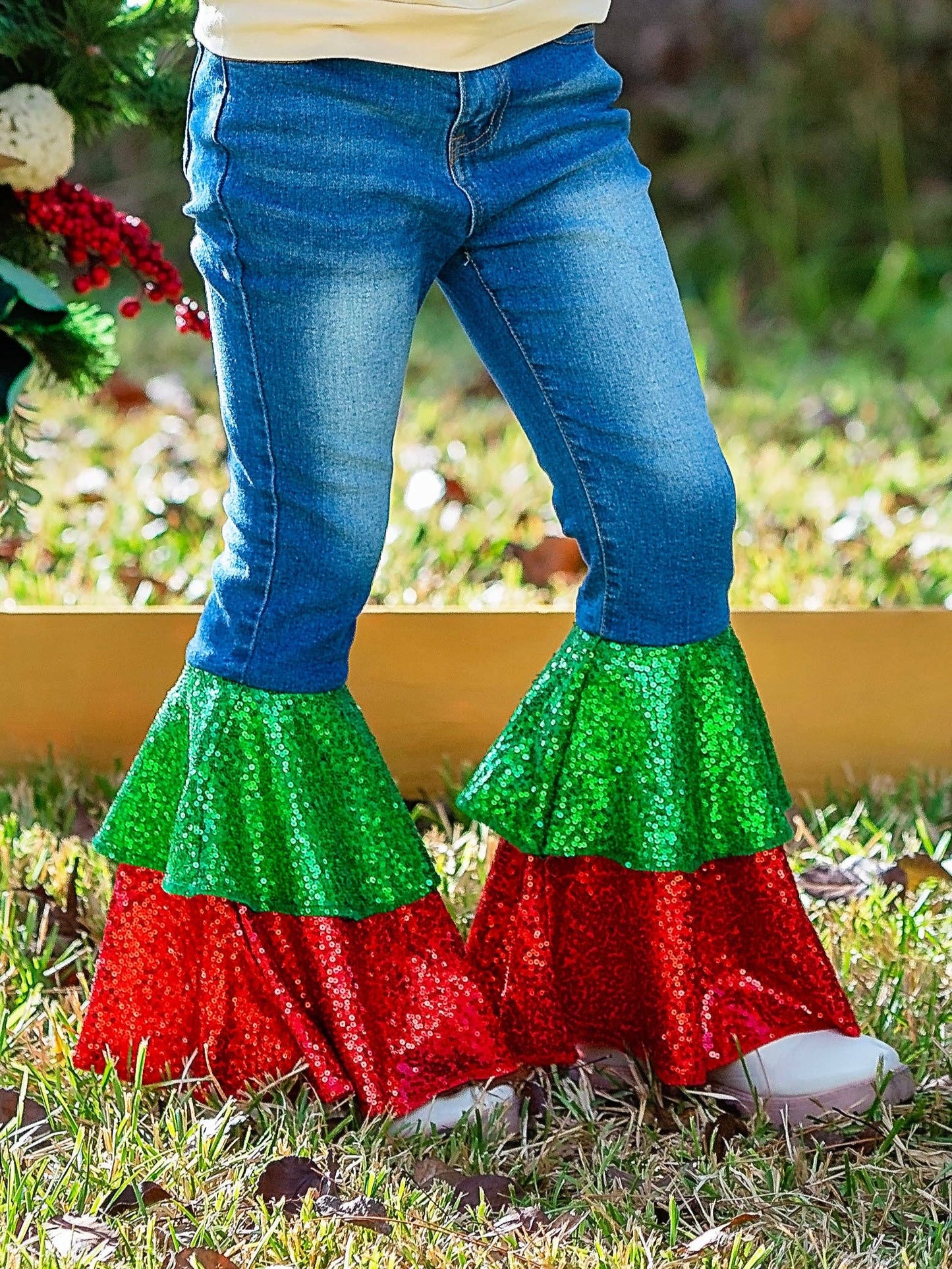 Festive Sparkle Denim Bell Bottoms
