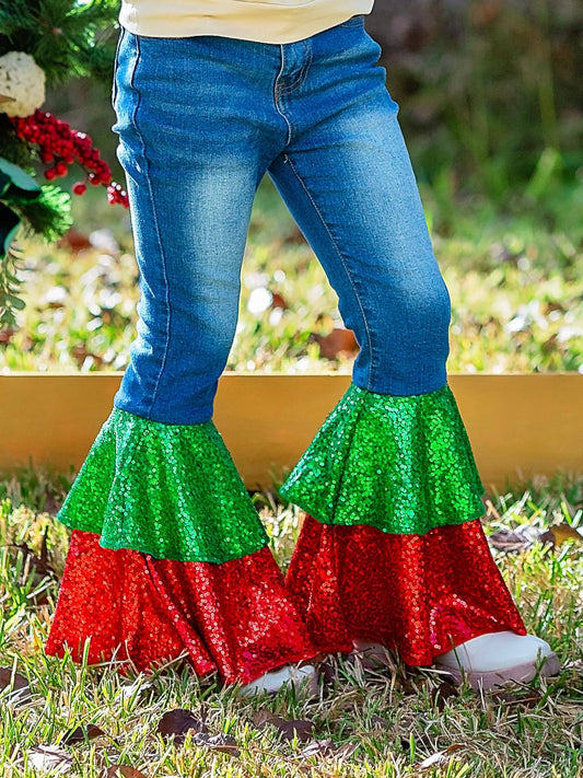 Festive Sparkle Denim Bell Bottoms