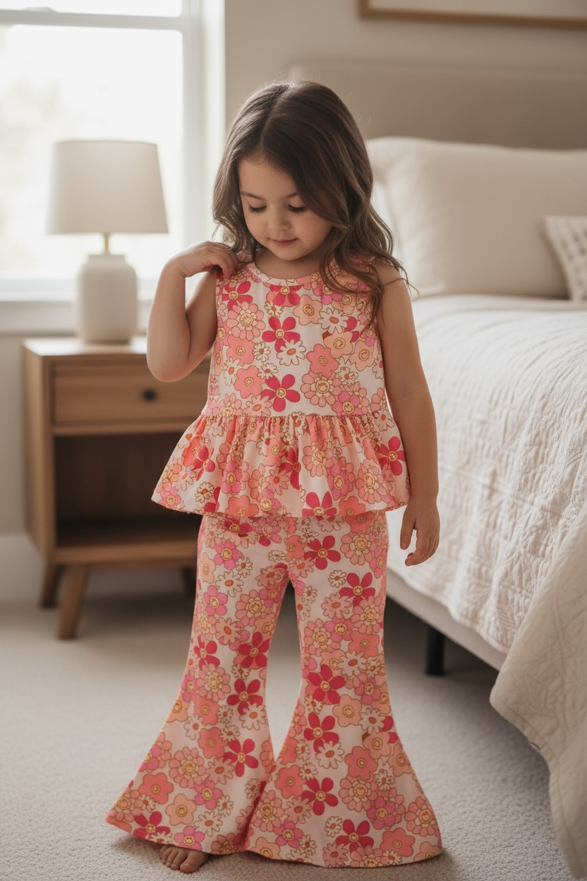 Cute floral tunic with ruffle hem & pant