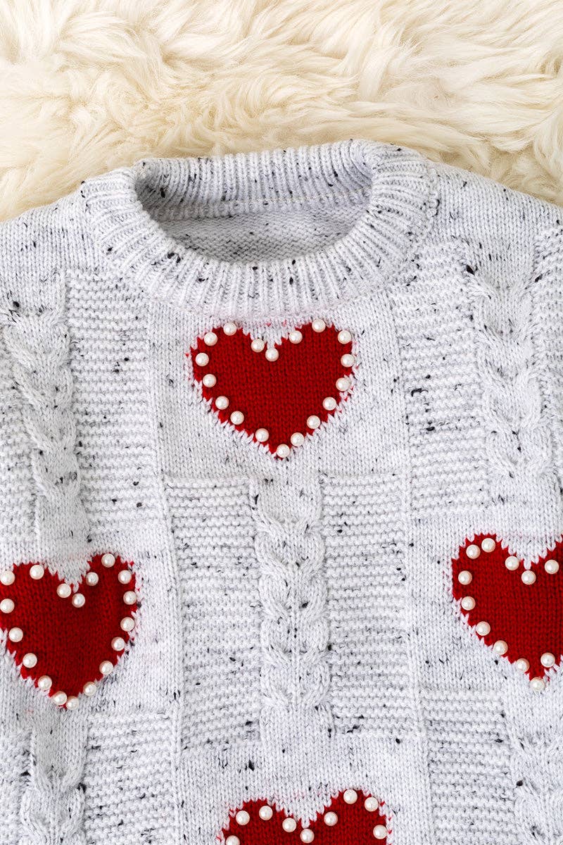 Heart Knit Sweater with Pressed Pearls