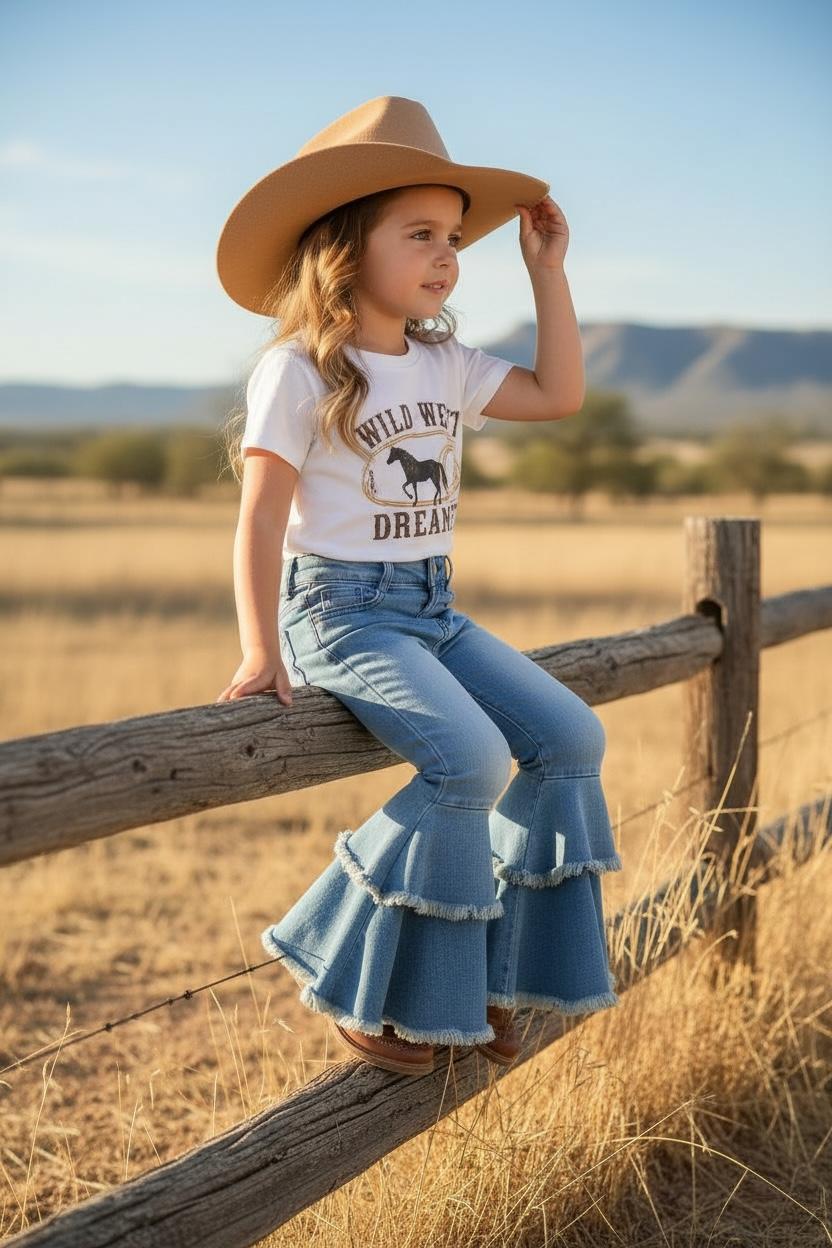 Light Blue Western Double Bell Pants