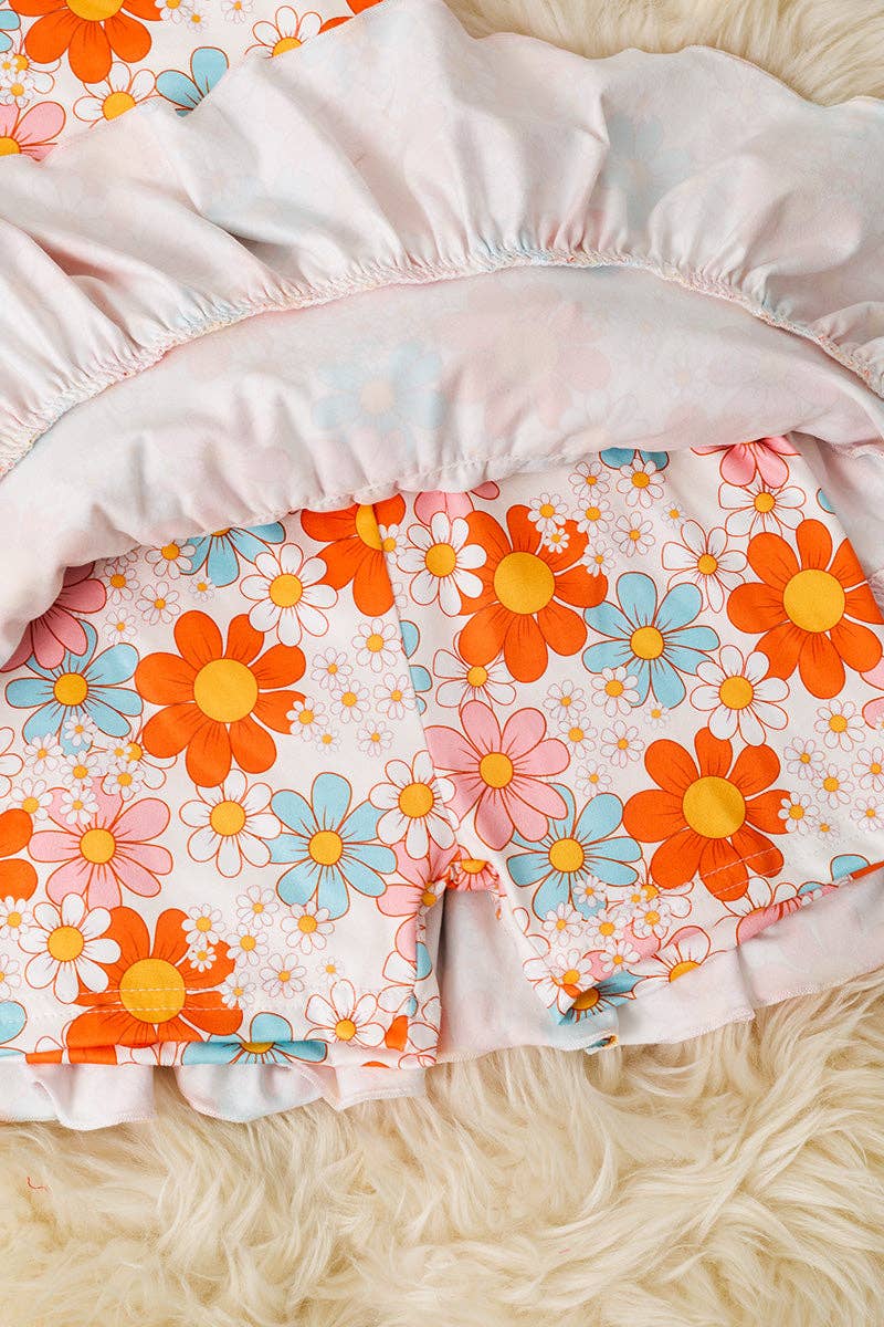 Orange Floral Printed Crop Top & Ruffle Skort