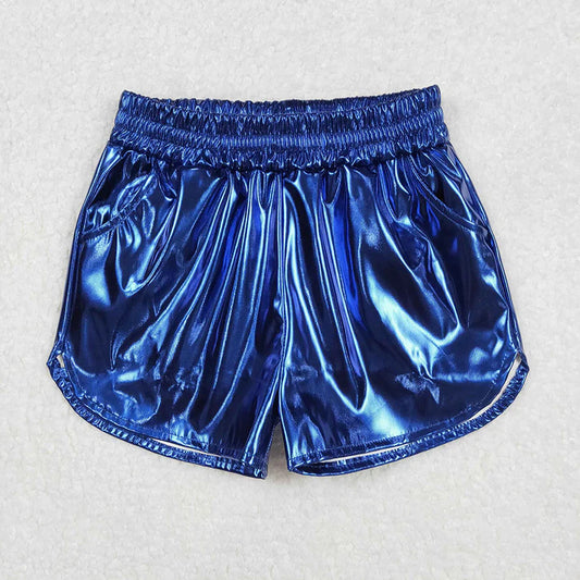 Blue Metallic Girls Shorts