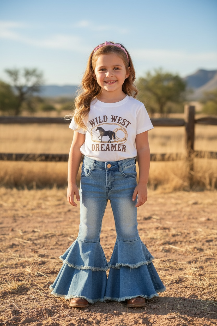 Light Blue Western Double Bell Pants