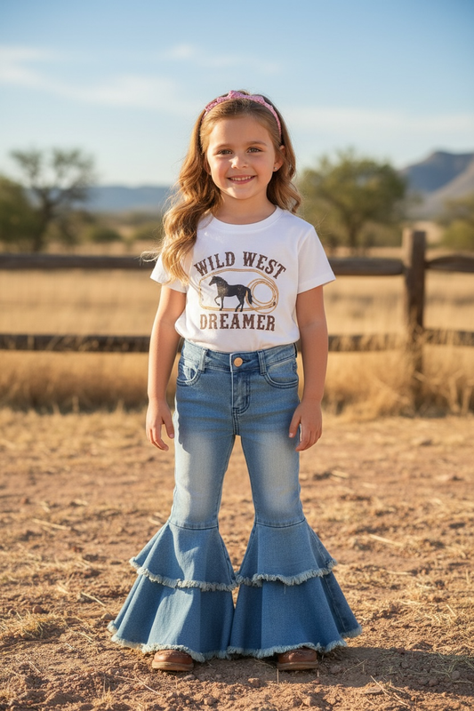 Light Blue Western Double Bell Pants