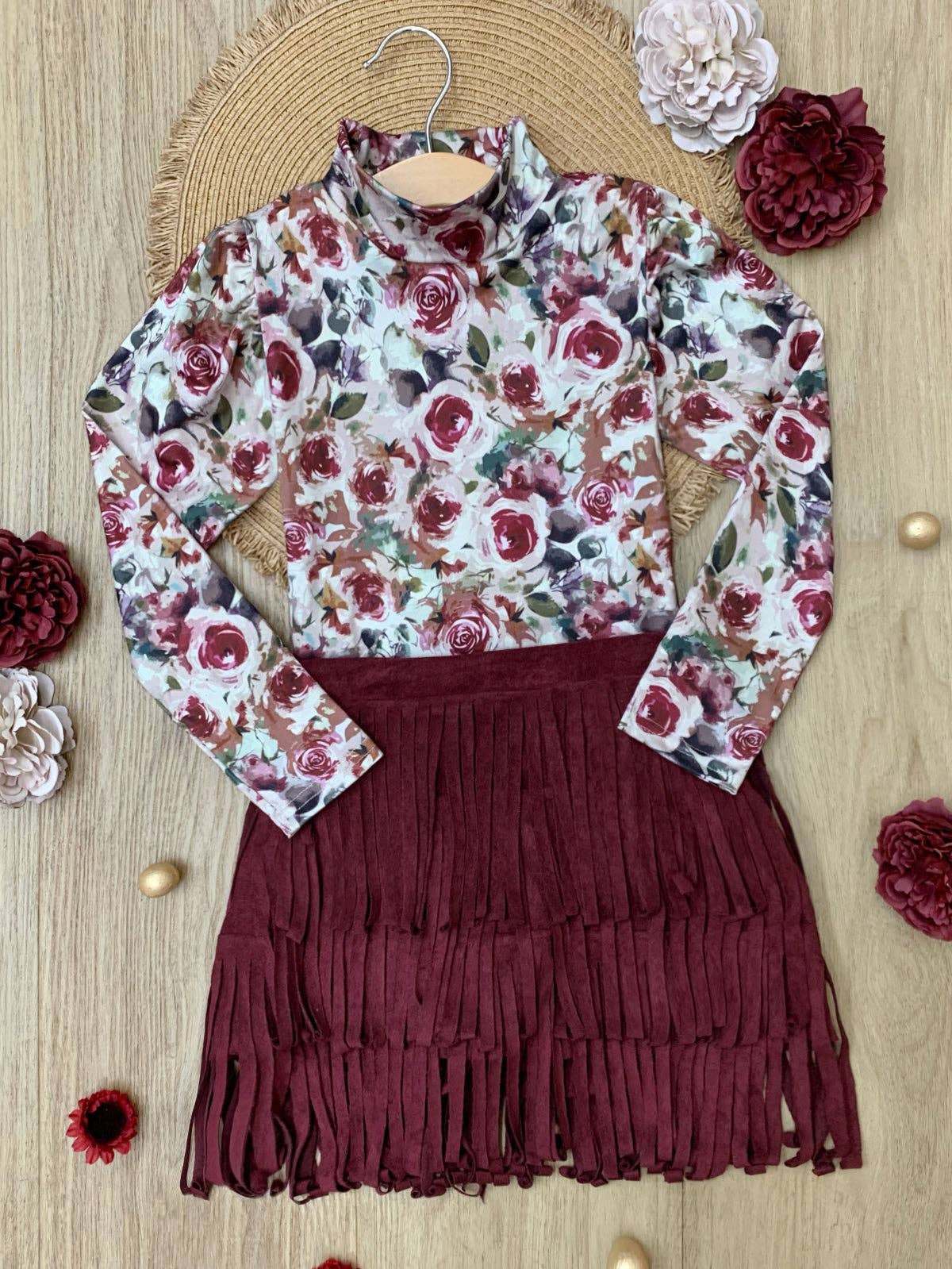 Autumn Rose Top and Fringe Skort Set