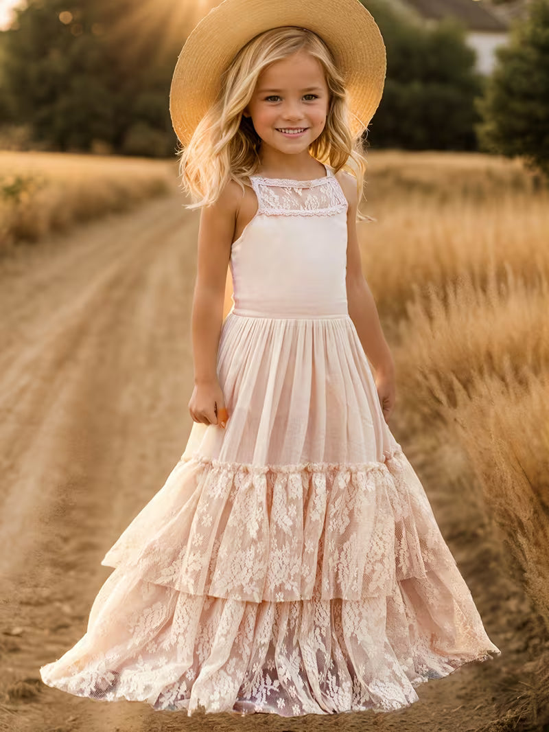 Lace Tier Back Long Dress