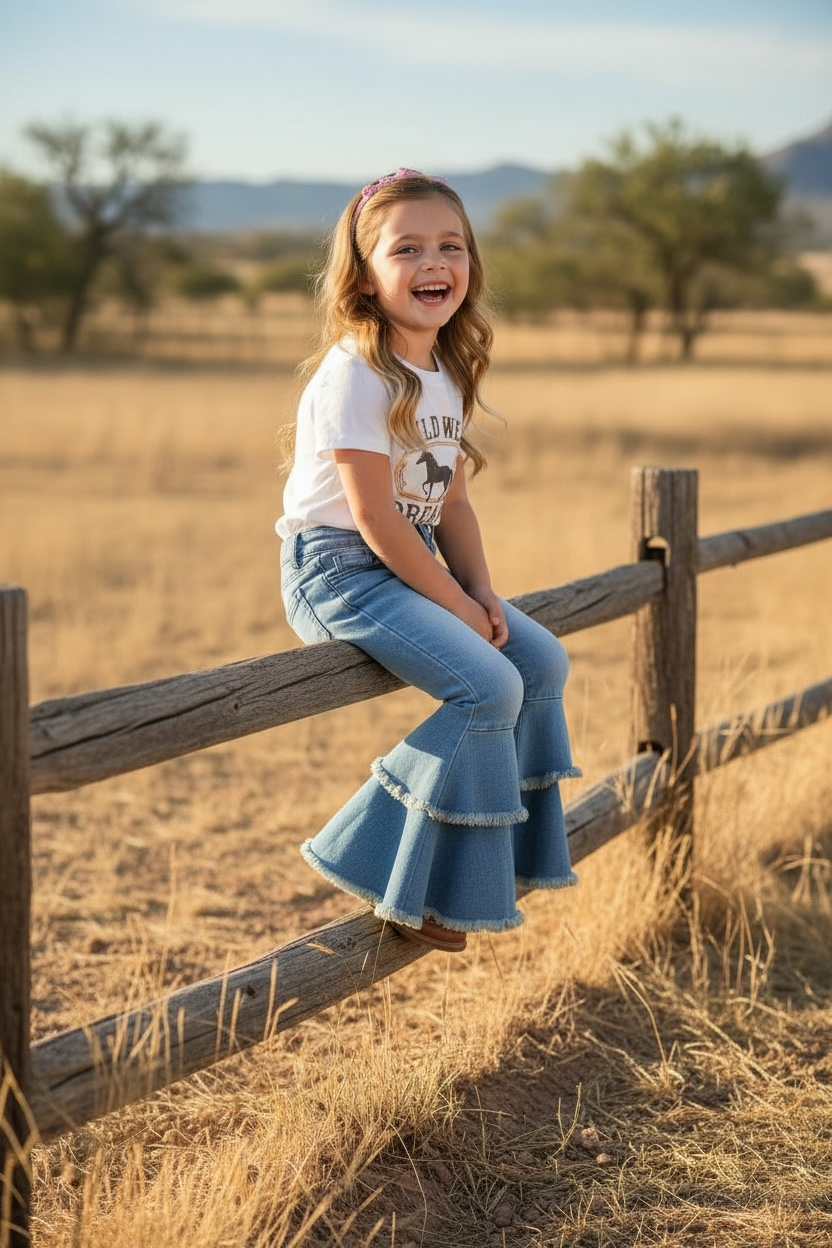 Light Blue Western Double Bell Pants