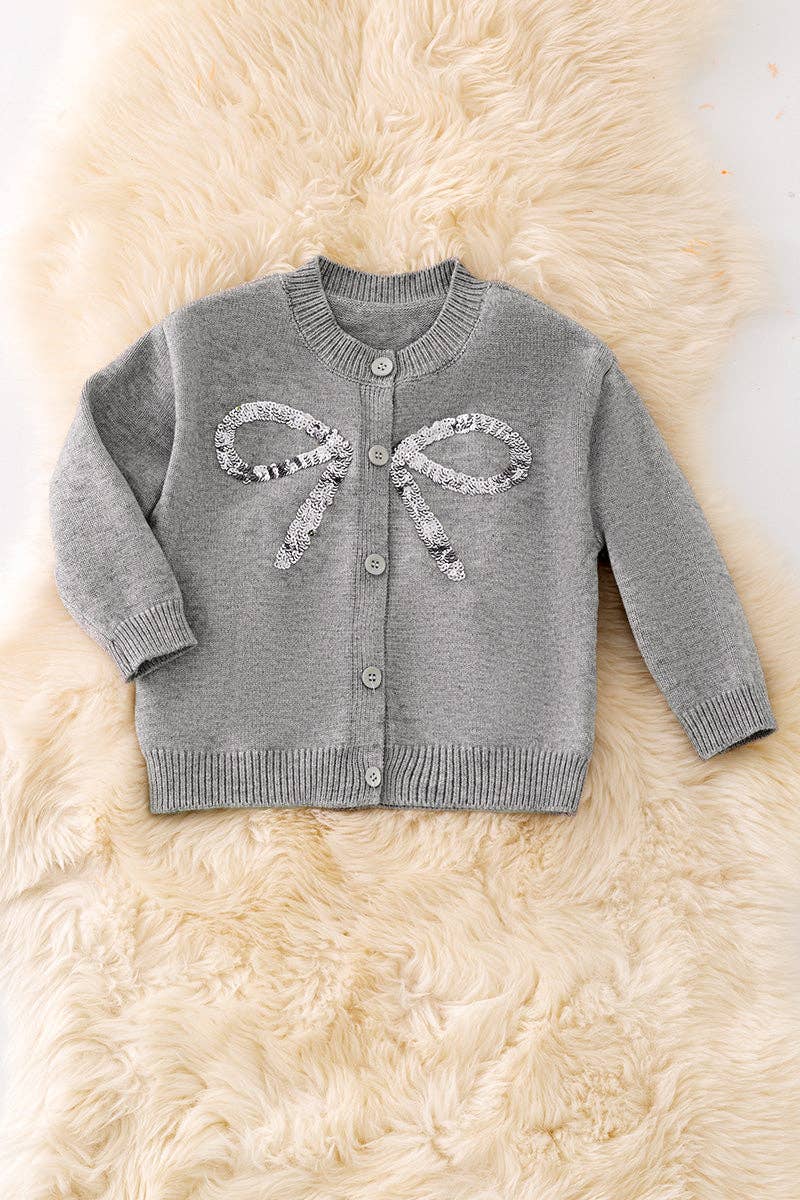 Gray Sequins Bow Cardigan
