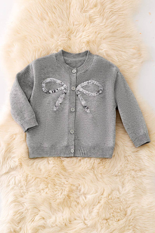 Gray Sequins Bow Cardigan