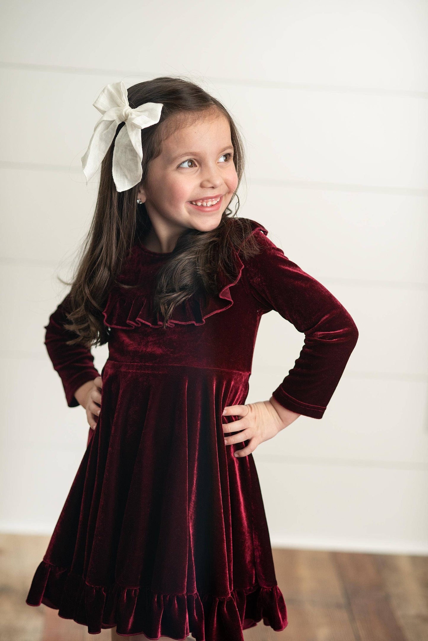 Wine Velvet Ruffle Fancy Winter Christmas Holiday Dress