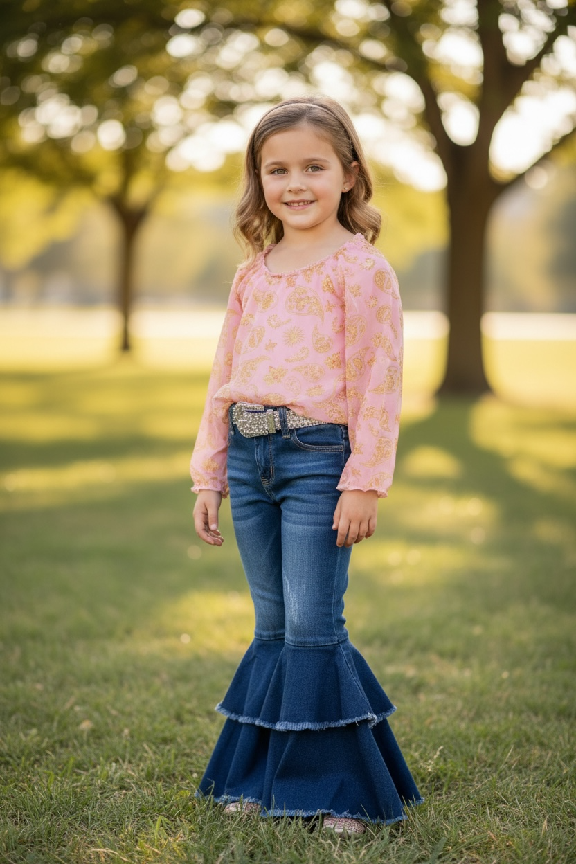 Dark Blue Western Double Layer Bell Pants