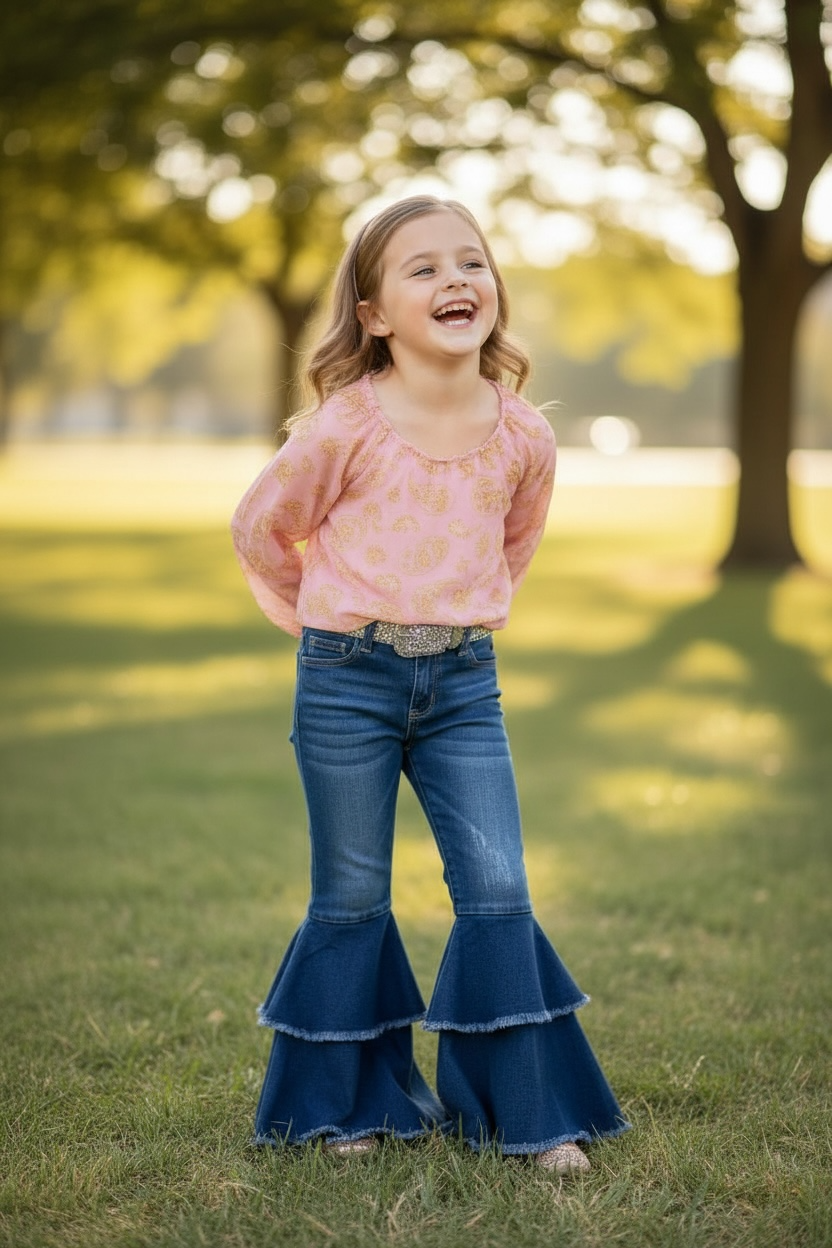 Dark Blue Western Double Layer Bell Pants