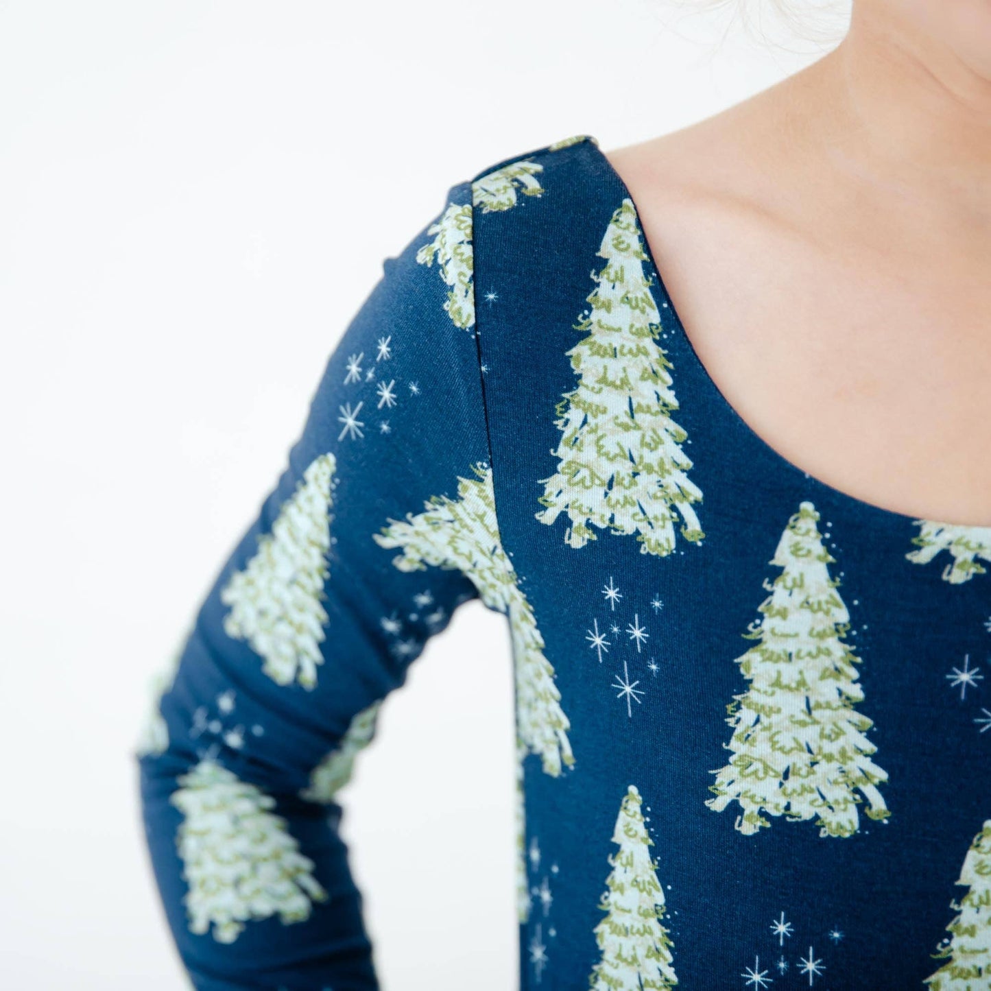 All Spruced Up Christmas Trees Bamboo Girl's Leggy Romper - Navy