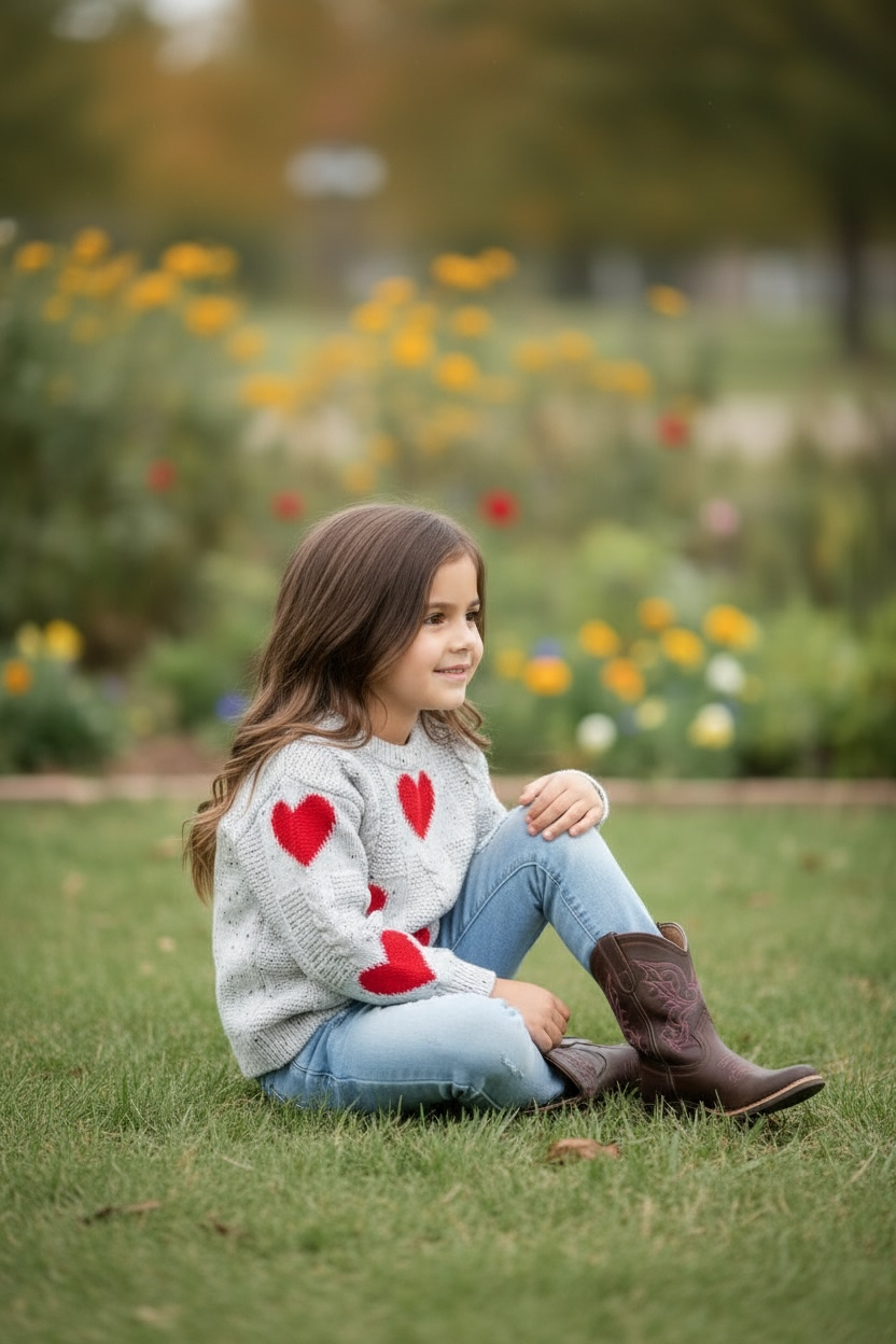 Heart Knit Sweater with Pressed Pearls