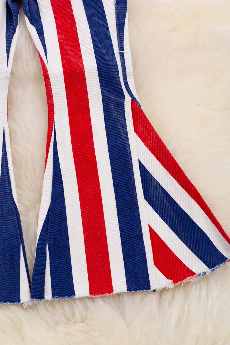 NAVY BLUE RED & WHITE STRIPE BOOTCUT DENIM PANTS.