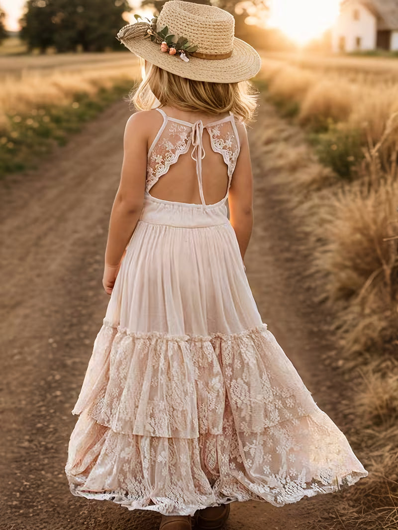 Lace Tier Back Long Dress