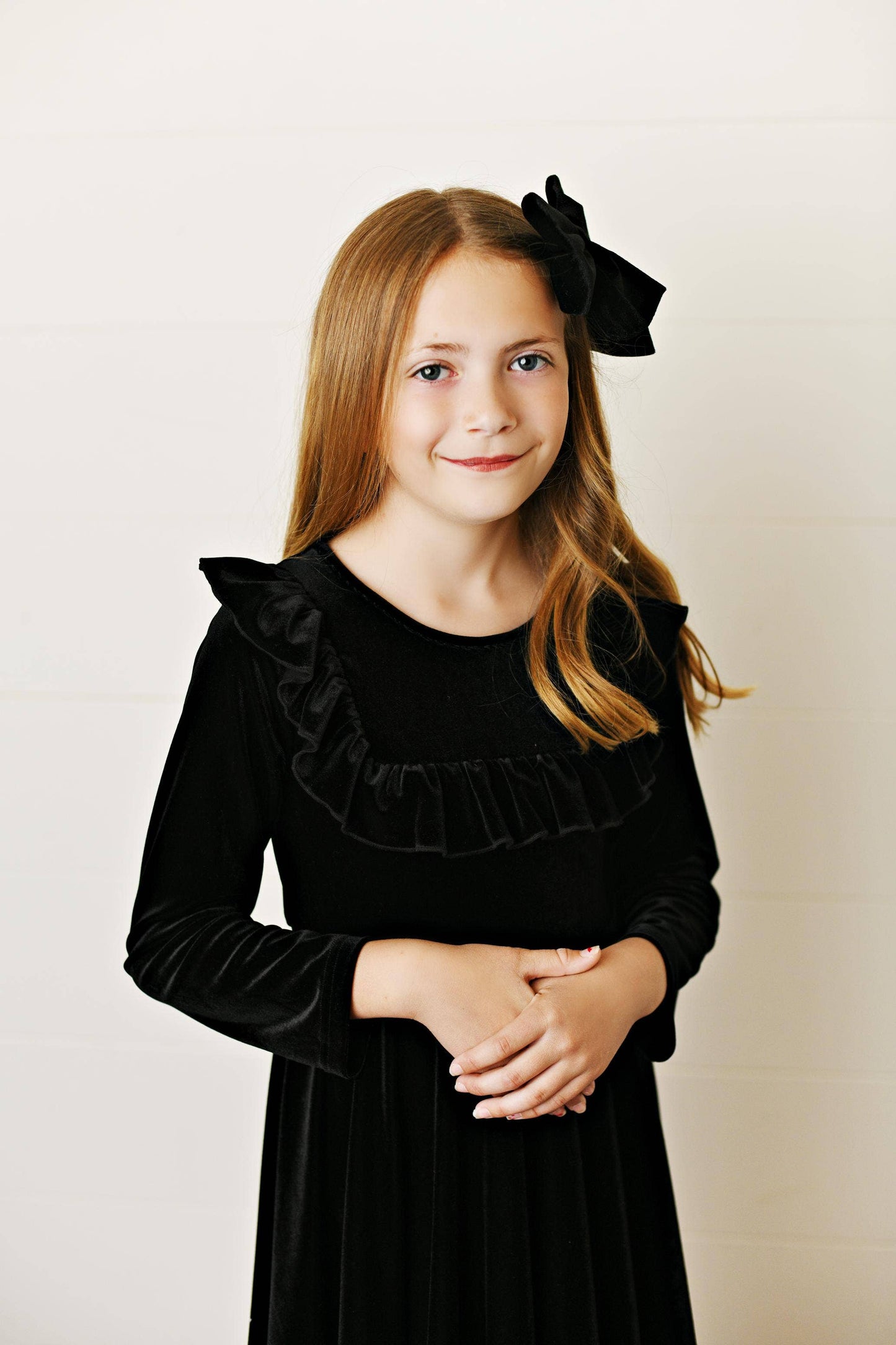 Black Velvet Ruffle Fancy Winter Christmas Party Dress